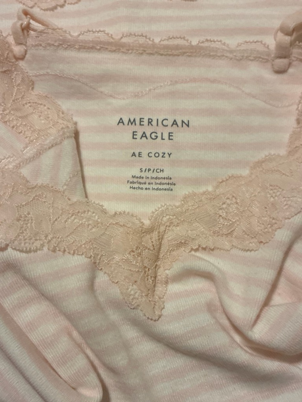 American Eagle Outfitters Pink Striped Lace-Trim Camisole